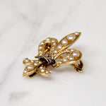 Regal Fleur-de-Lis Rose Cut Diamond & Pearl Brooch