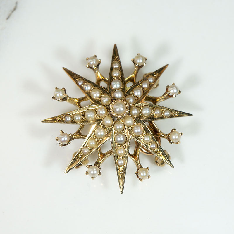 Starry Victorian Pearl & Gold Convertible Pendant Brooch