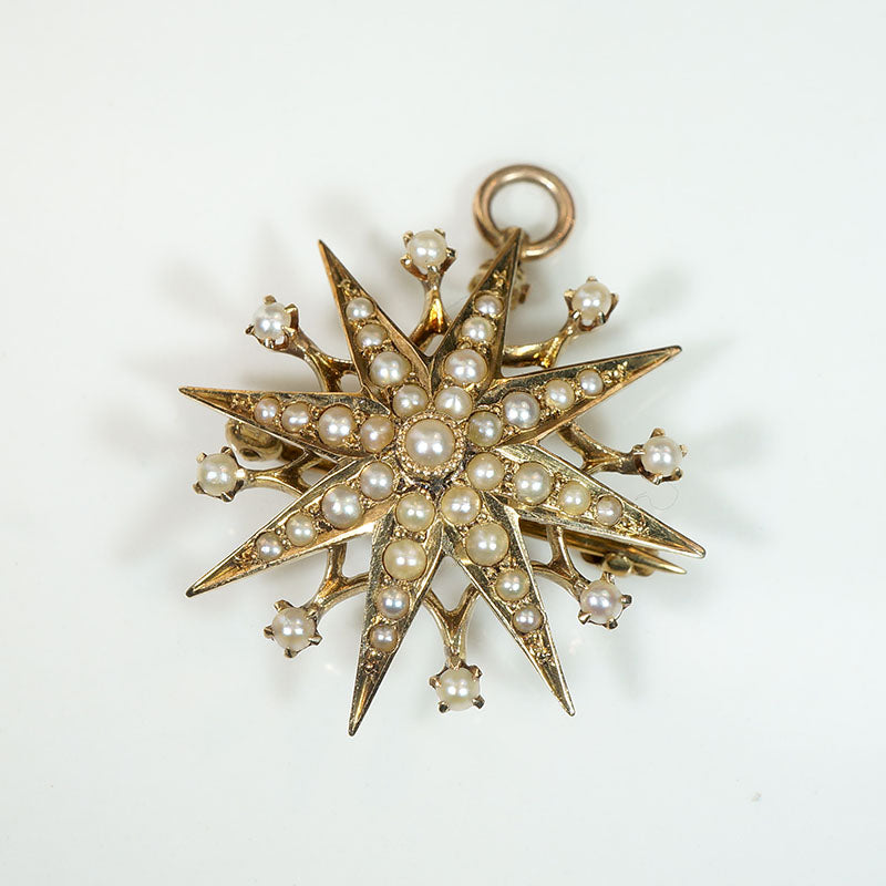 Starry Victorian Pearl & Gold Convertible Pendant Brooch