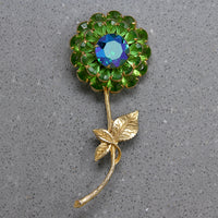 Pop Art Green Rhinestone Zinnia Nosegay Brooch