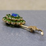 Pop Art Green Rhinestone Zinnia Nosegay Brooch