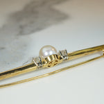 Sophisticated Mid Century Diamond & Pearl Bar Pin