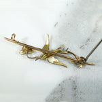 Sweet 15ct Gold & Pearl Swallow Brooch