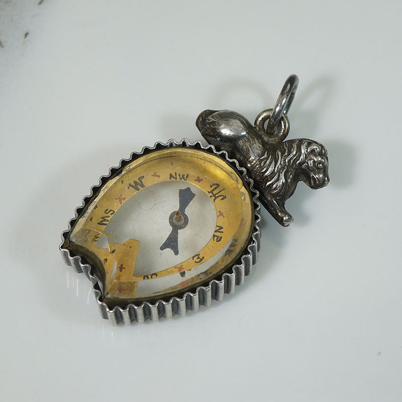 Horseshoe-Shaped Compass Fob with Silver Lion