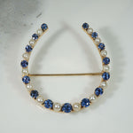 Graceful Pearl & Sapphire Horseshoe Brooch