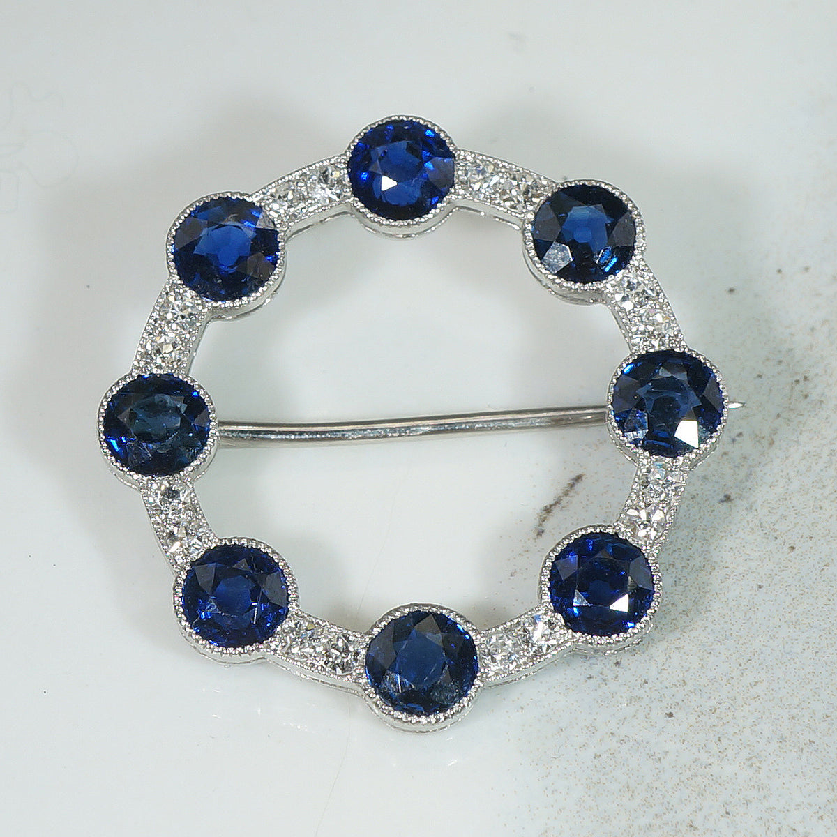 Superb Sapphire & Diamond Platinum Circle Brooch