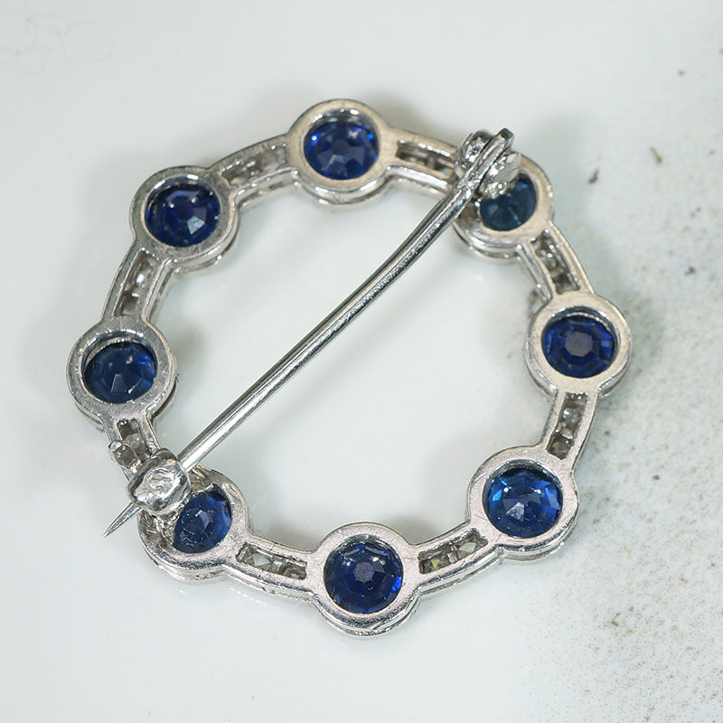 Superb Sapphire & Diamond Platinum Circle Brooch