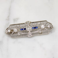 Gossamer Art Deco Old Mine Cut Diamond & Sapphire Brooch