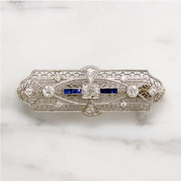 Gossamer Art Deco Old Mine Cut Diamond & Sapphire Brooch