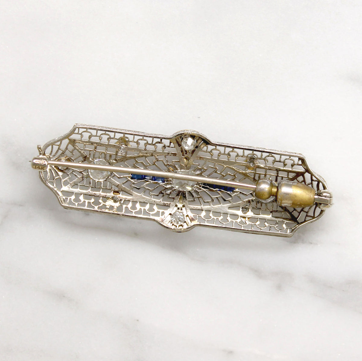 Gossamer Art Deco Old Mine Cut Diamond & Sapphire Brooch