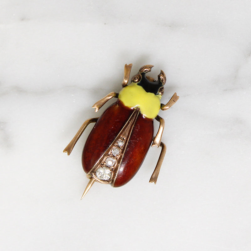 Sassy Little Gold & Diamond Beetle Brooch