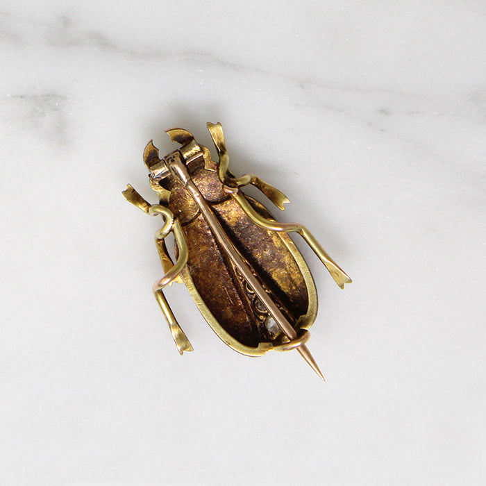 Sassy Little Gold & Diamond Beetle Brooch