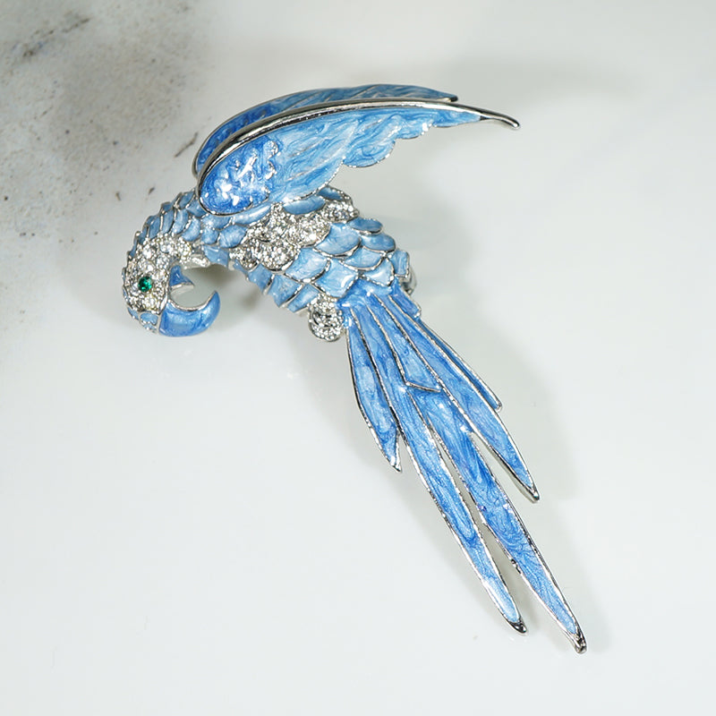 Gorgeous Blue Enameled Parrot Brooch