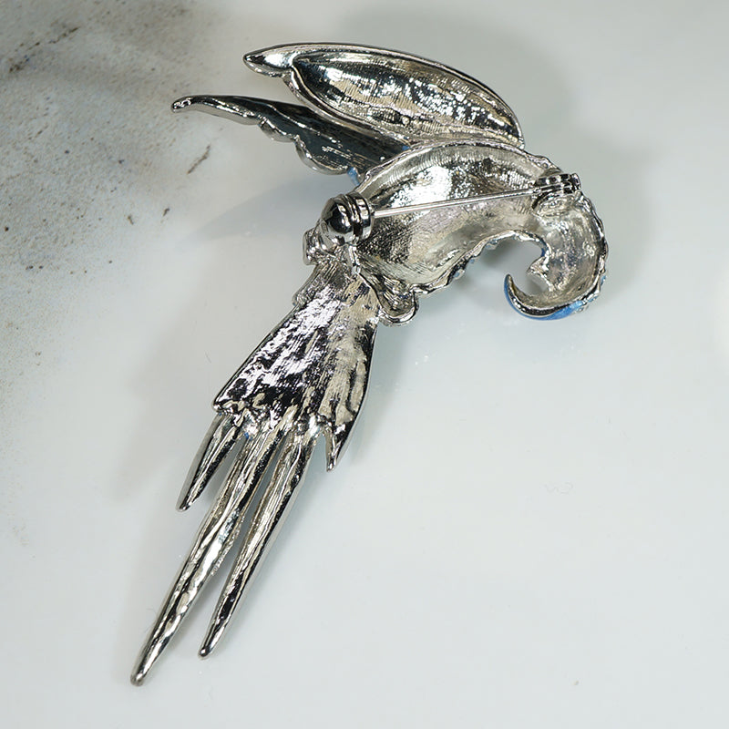 Gorgeous Blue Enameled Parrot Brooch
