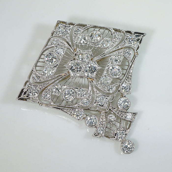 Epic Edwardian Platinum OEC Diamond Pendant Brooch