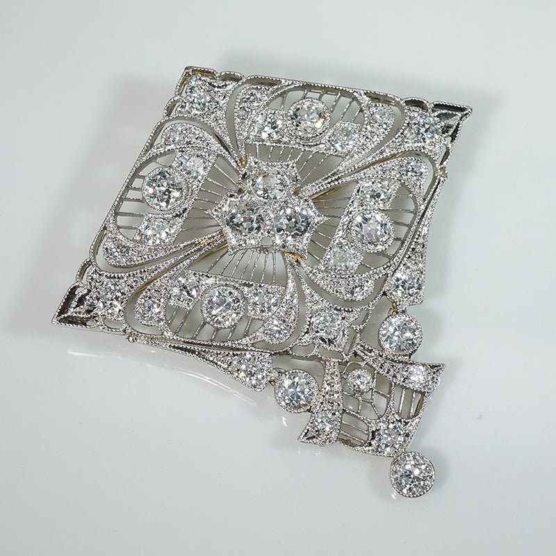 Epic Edwardian Platinum OEC Diamond Pendant Brooch