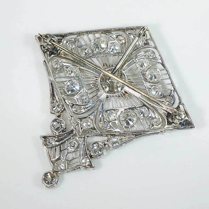 Epic Edwardian Platinum OEC Diamond Pendant Brooch