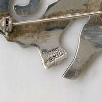 Graphic Sterling & Green Enamel Seahorse Brooch