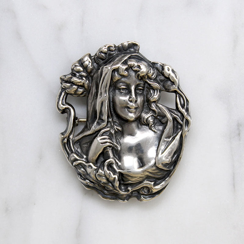 Art Nouveau Voluptuous Woman Sterling Brooch