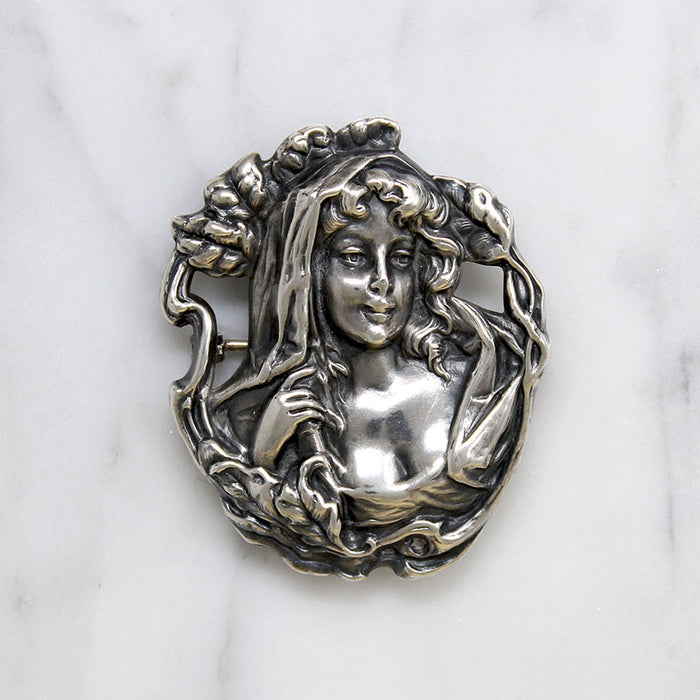 Art Nouveau Voluptuous Woman Sterling Brooch