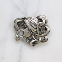 Art Nouveau Lovely Lady with Wild Tresses Brooch