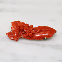 Rich Red Chinoiserie Carved Flower Brooch
