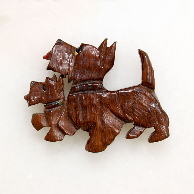 Saucy Wee Scottie Dog Wooden Brooch