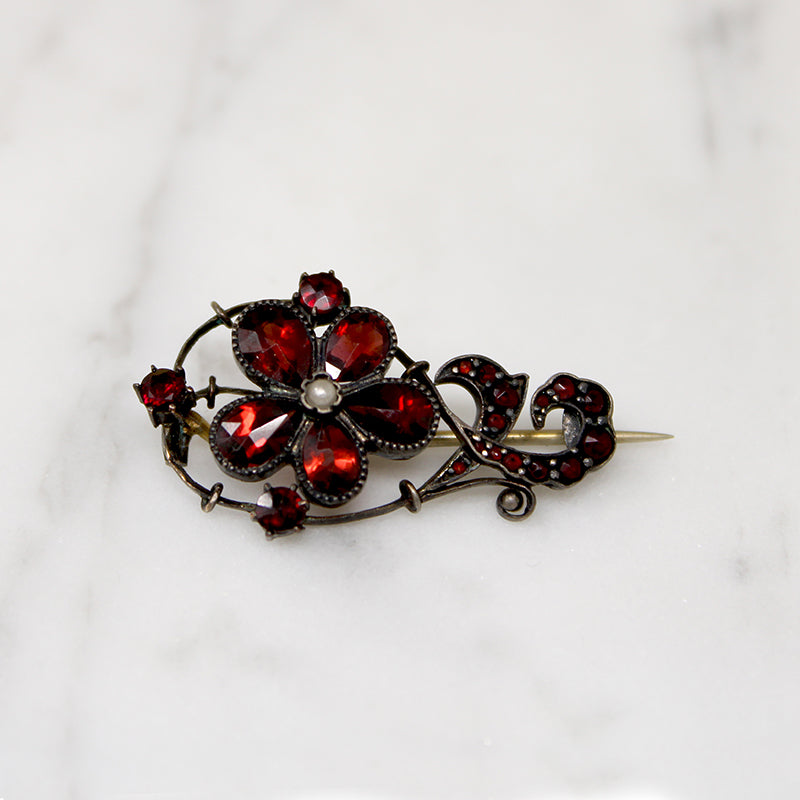 Early Victorian Garnet Flower Brooch