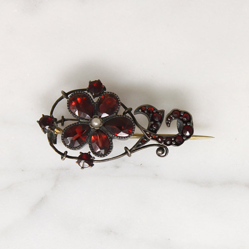 Early Victorian Garnet Flower Brooch