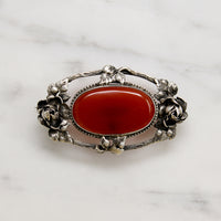 Haunting Blood-Red Carnelian & Silver Rose Brooch