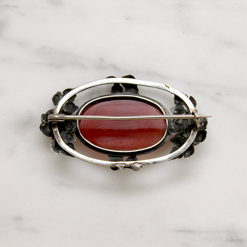 Haunting Blood-Red Carnelian & Silver Rose Brooch