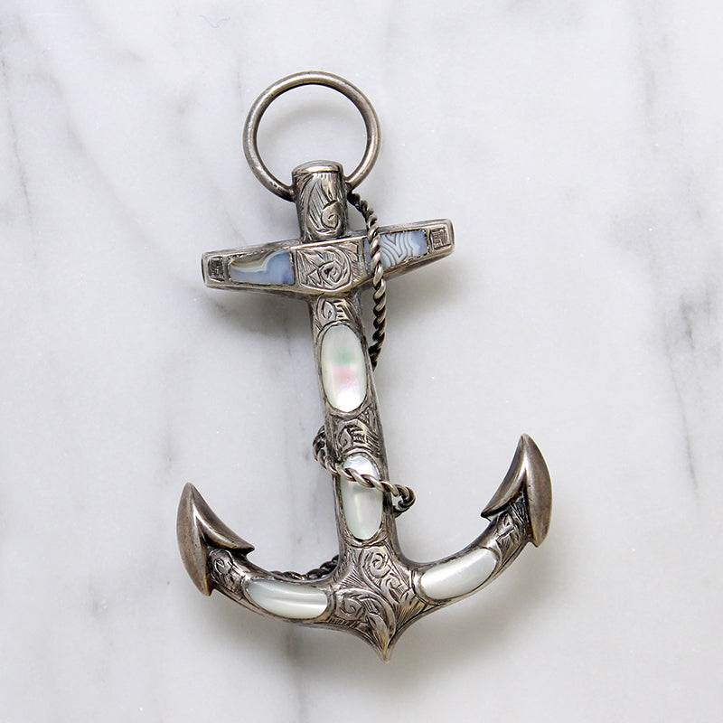 Sailor's Cross Brooch of Inlaid Sterling Silver