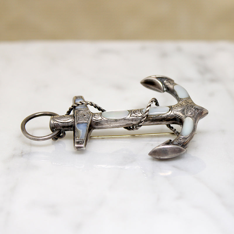 Sailor's Cross Brooch of Inlaid Sterling Silver