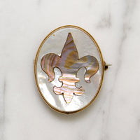 Shimmering Shell Inlay Fleur de Lis Brooch
