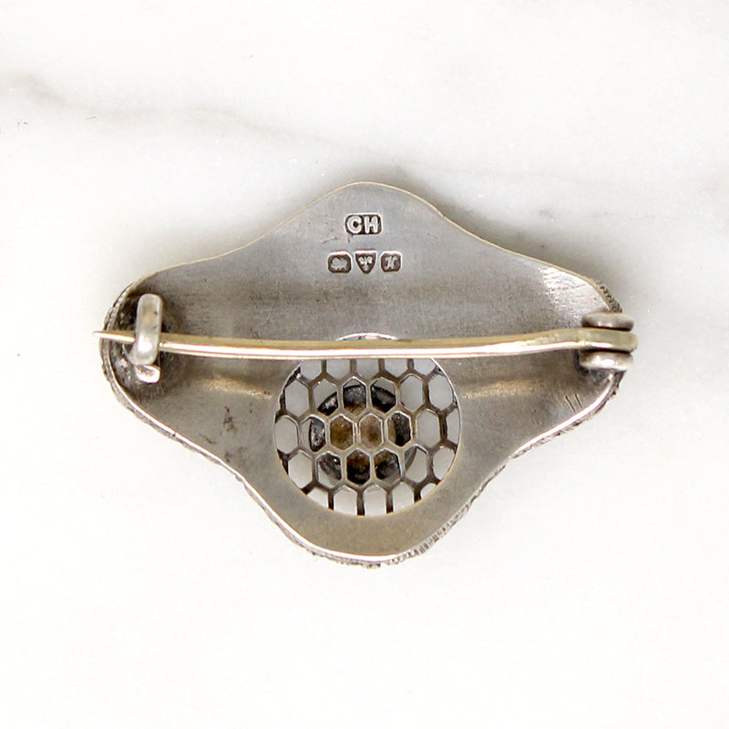 Honeycomb & Flowers Sterling Chas Horner Brooch