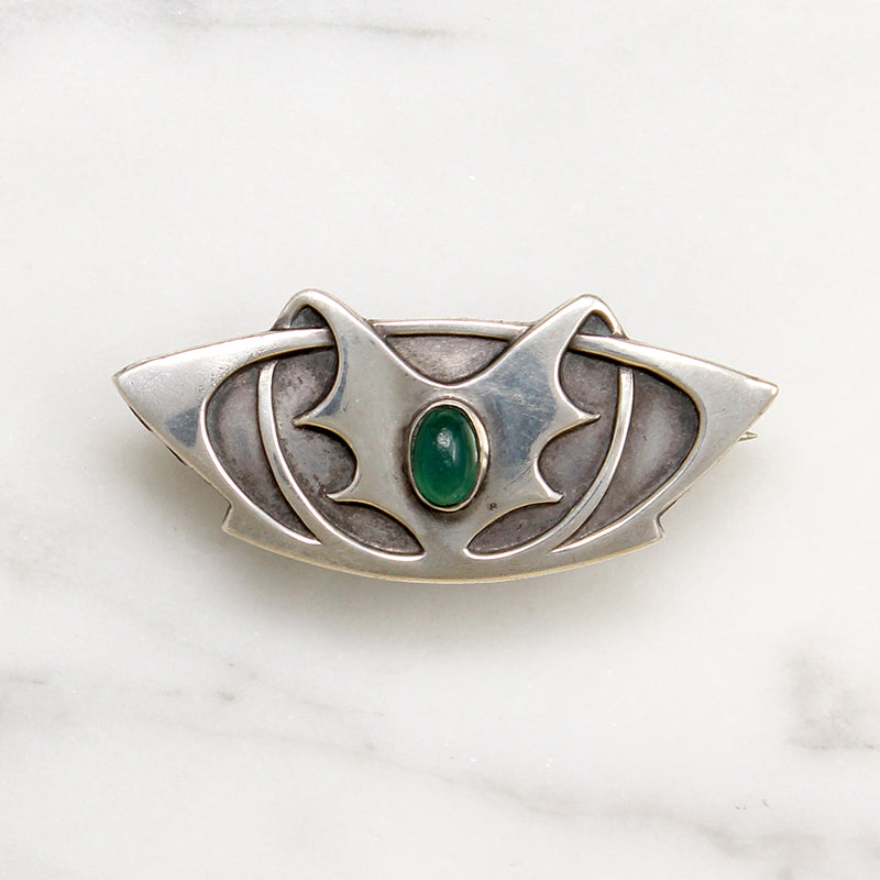 Decadent French Silver & Chrysoprase Arts & Crafts Brooch