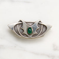 Decadent French Silver & Chrysoprase Arts & Crafts Brooch