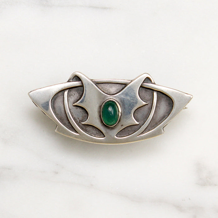 Decadent French Silver & Chrysoprase Arts & Crafts Brooch