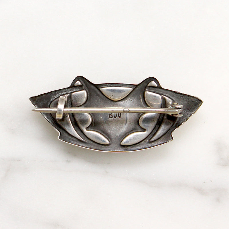 Decadent French Silver & Chrysoprase Arts & Crafts Brooch