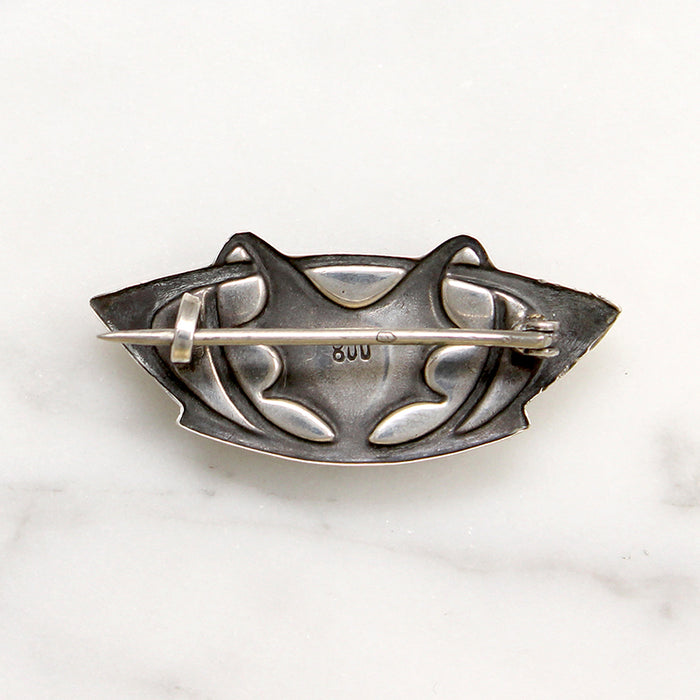Decadent French Silver & Chrysoprase Arts & Crafts Brooch