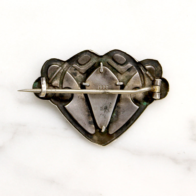 Silver & Lapis Cherry Motif Arts & Crafts Brooch