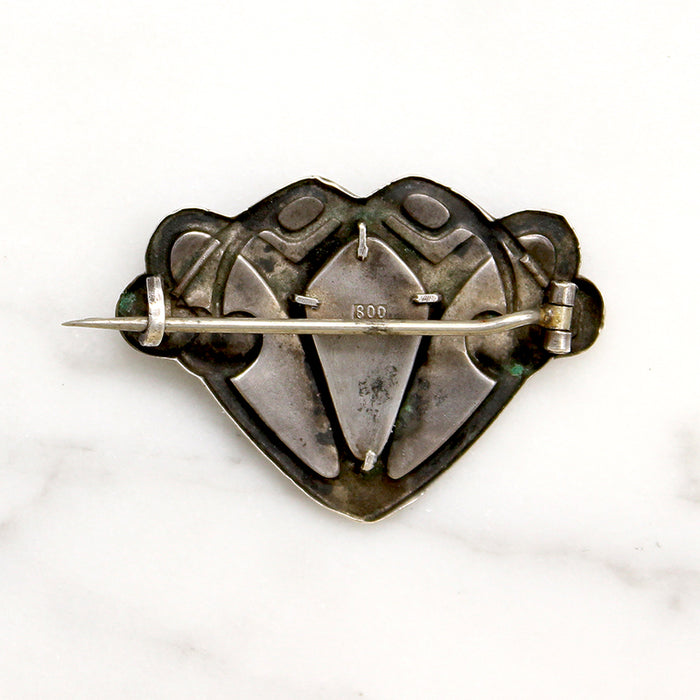 Silver & Lapis Cherry Motif Arts & Crafts Brooch