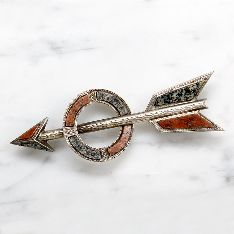 Scottish Pebble Brooch Pink & Gray Agate Arrow