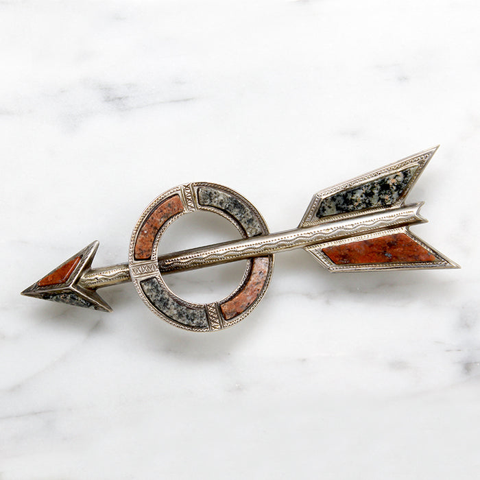 Scottish Pebble Brooch Pink & Gray Agate Arrow