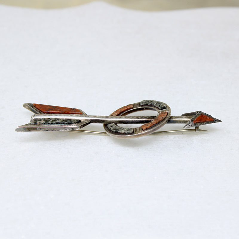 Scottish Pebble Brooch Pink & Gray Agate Arrow