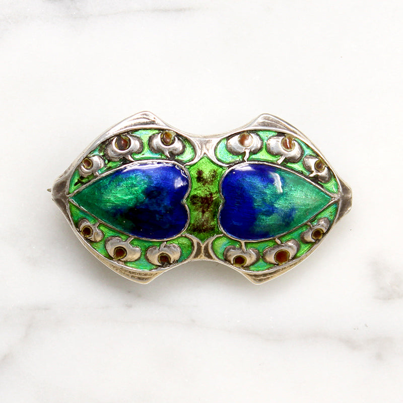 Brilliant Blue & Green Enamel Murrle Bennet Brooch