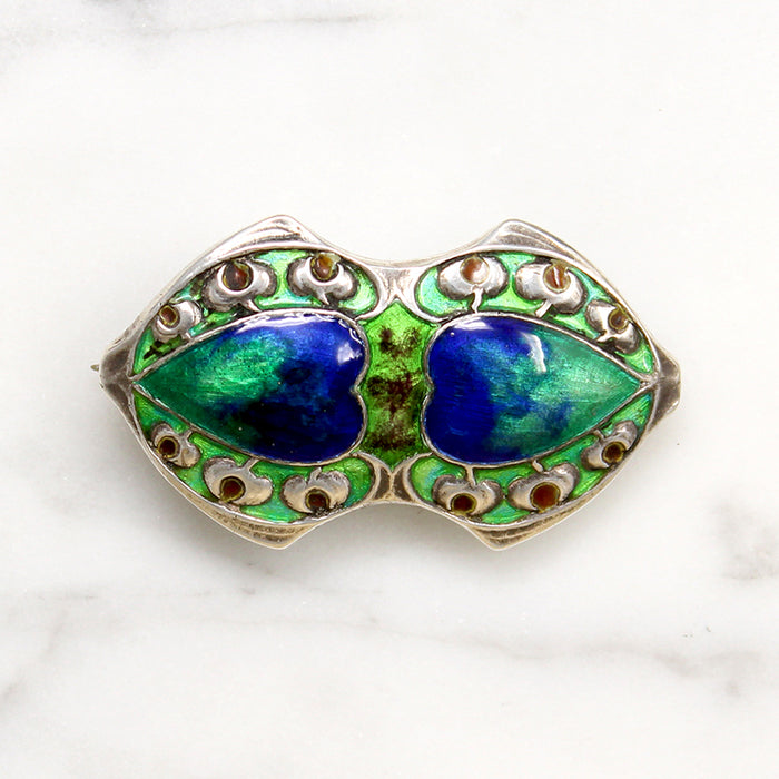 Brilliant Blue & Green Enamel Murrle Bennet Brooch