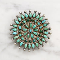 Radiant Zuni Turquoise Petit Point Sunflower Brooch