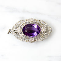 Brilliant Amethyst in Exuberant 14k White Gold Brooch