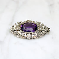Brilliant Amethyst in Exuberant 14k White Gold Brooch